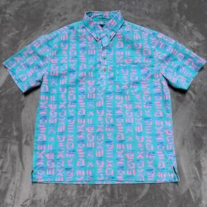 Chubbies The Nutter Henley Shirt Mens Large Teal Pink Abstract Popover Neon